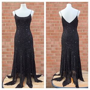 Mes Ami Vintage Beaded Sharkbite Hem Maxi Dress Witchy Goth Witchcore Fairy 12